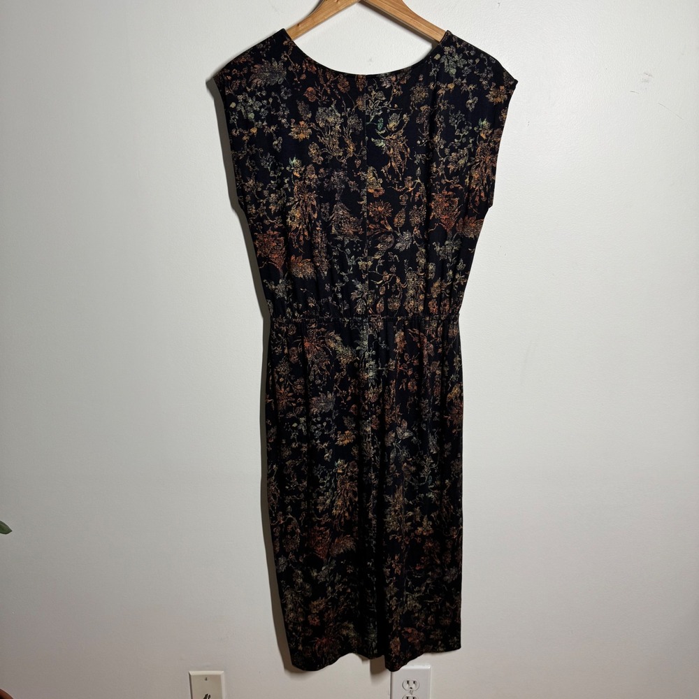 Peruvian Connection Floral Jersey Midi Dress Black Orange Botanical Sleeveless S - Picture 2 of 8